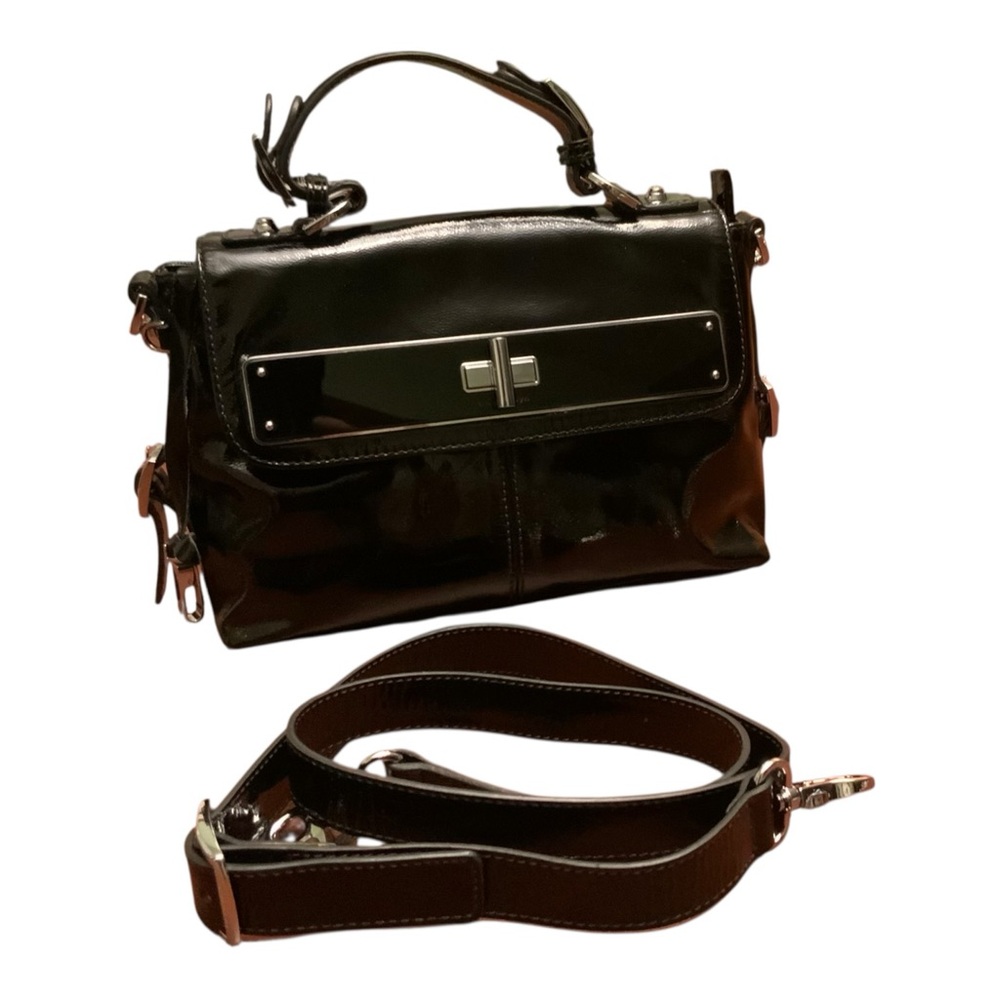 Black Patent Leather Mini Satchel Y2K Top Handle Crossbody Bag La Pagayo Europe